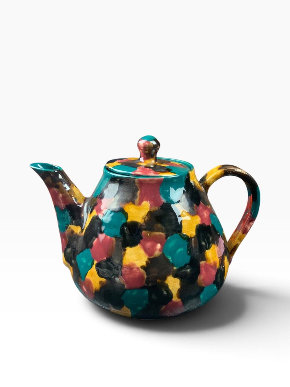 Vintage Kazuri Kenya Hand Painted Art Pottery Teapot c1990s African Signed